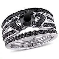 1.26 ct. t.w. Black Diamond Split Shank 3-Piece Bridal Set Sterling Silver with Rhodium Plated