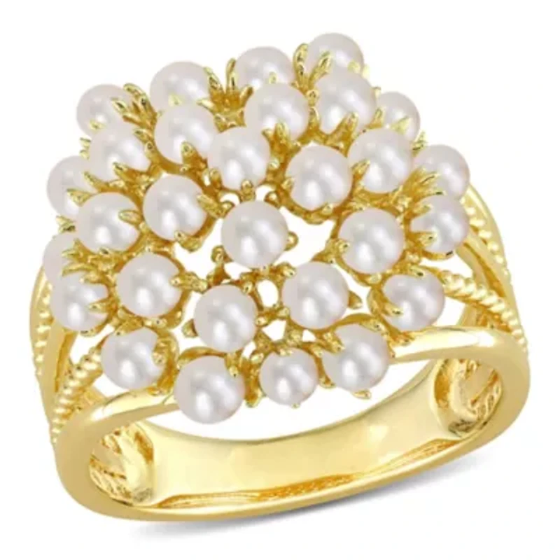 Freshwater Cultured Pearl Split Shank Ring Yellow Plated Sterling Silver