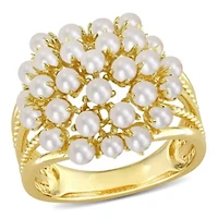 Freshwater Cultured Pearl Split Shank Ring Yellow Plated Sterling Silver