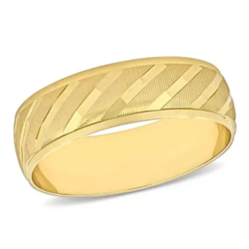 Textured Striped Men's Wedding Band 14K Yellow Gold