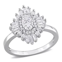 Created White Sapphire Floral Ring Sterling Silver