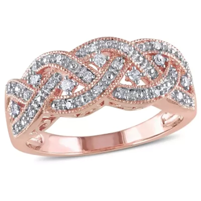 1/8 CT TW Diamond Braided Ring Rose Plated Sterling Silver
