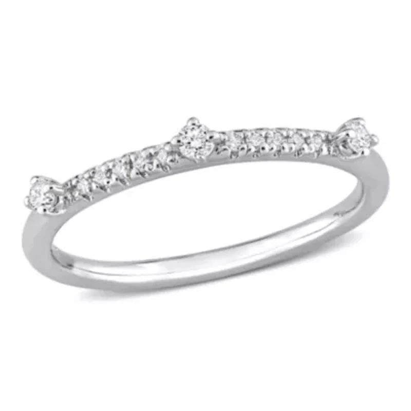 1/7 CT TGW Lab Created Diamond Semi-Eternity Ring Platinum Plated Sterling Silver