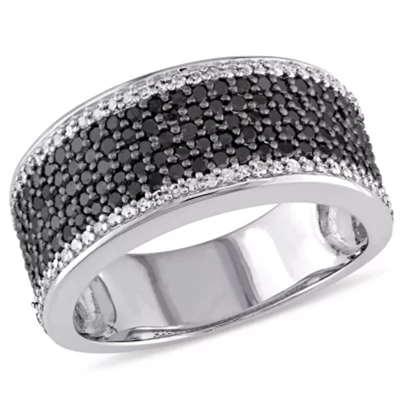 1 CT TW Black and White Diamond Anniversary Band Sterling Silver with Rhodium