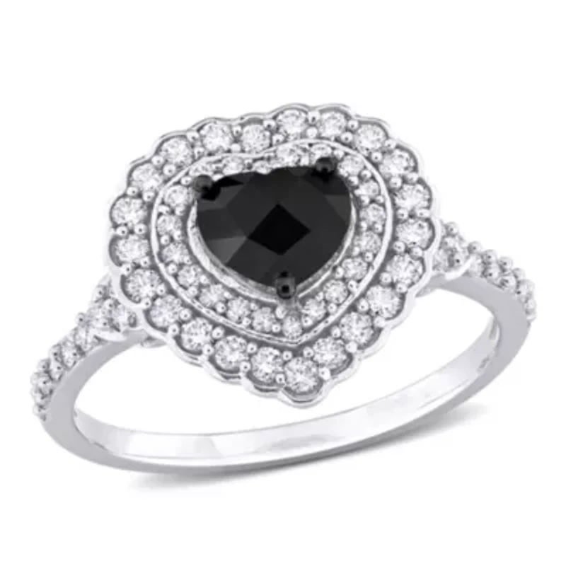 1.24 ct. t.w. Black and White Diamond Halo Ring 14K Gold