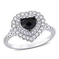 1.24 ct. t.w. Black and White Diamond Halo Ring 14K Gold
