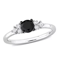 5/8 ct. t.w. Black and White Diamond Engagement Ring 14K Gold with Rhodium Plated