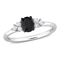 3/4 ct. t.w. Black and White Diamond 7-Stone Ring 14K Gold with Rhodium Plated