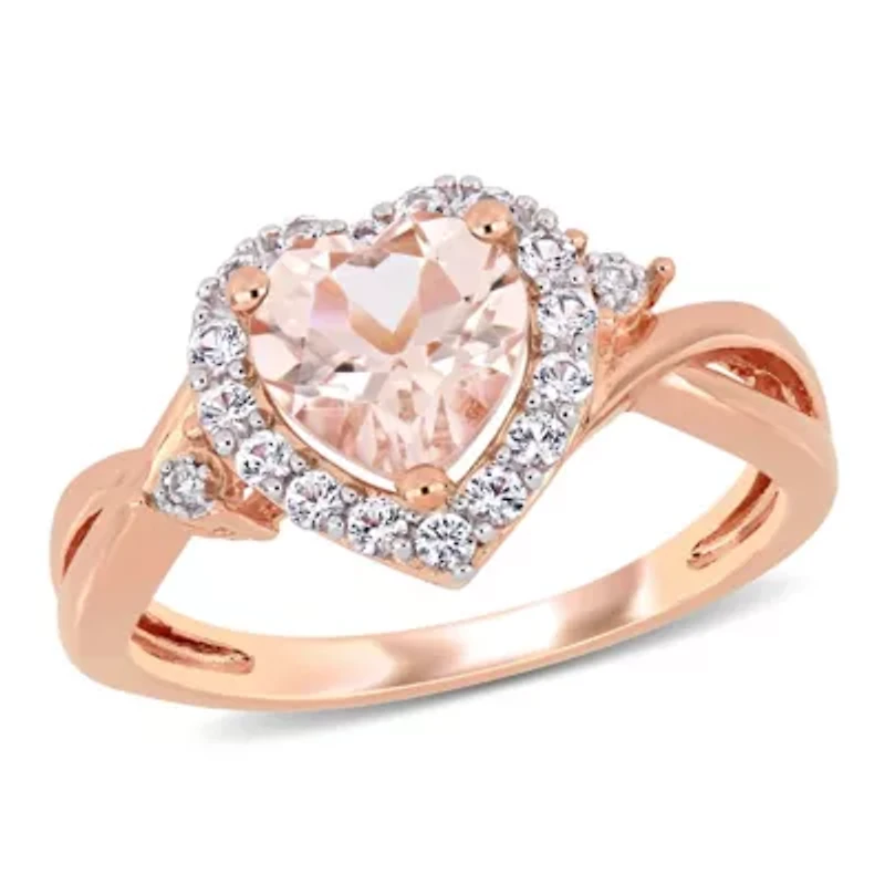 Lab Created Morganite and White Sapphire with Diamond Accent Halo Ring Rose Plated Sterling Silver