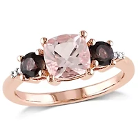 Morganite and Smokey Quartz with Diamond Accent 3-Stone Ring Rose Plated Sterling Silver