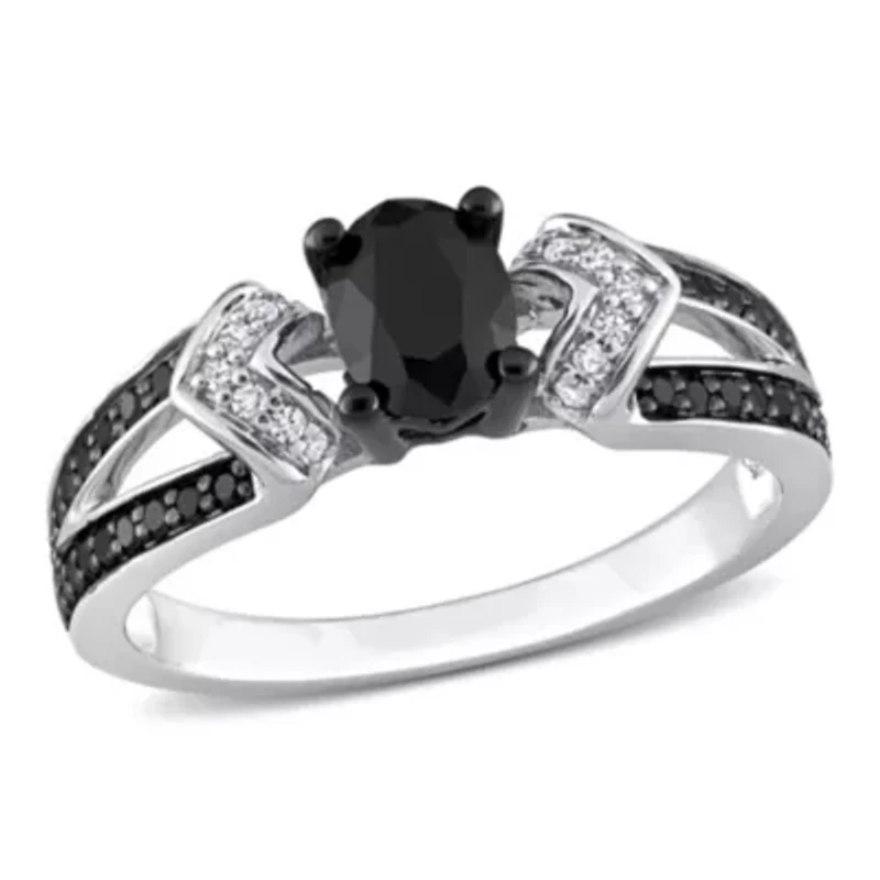 1.02 ct. t.w. Black and White Diamond Split Shank Ring Sterling Silver