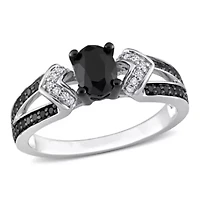 1.02 ct. t.w. Black and White Diamond Split Shank Ring Sterling Silver