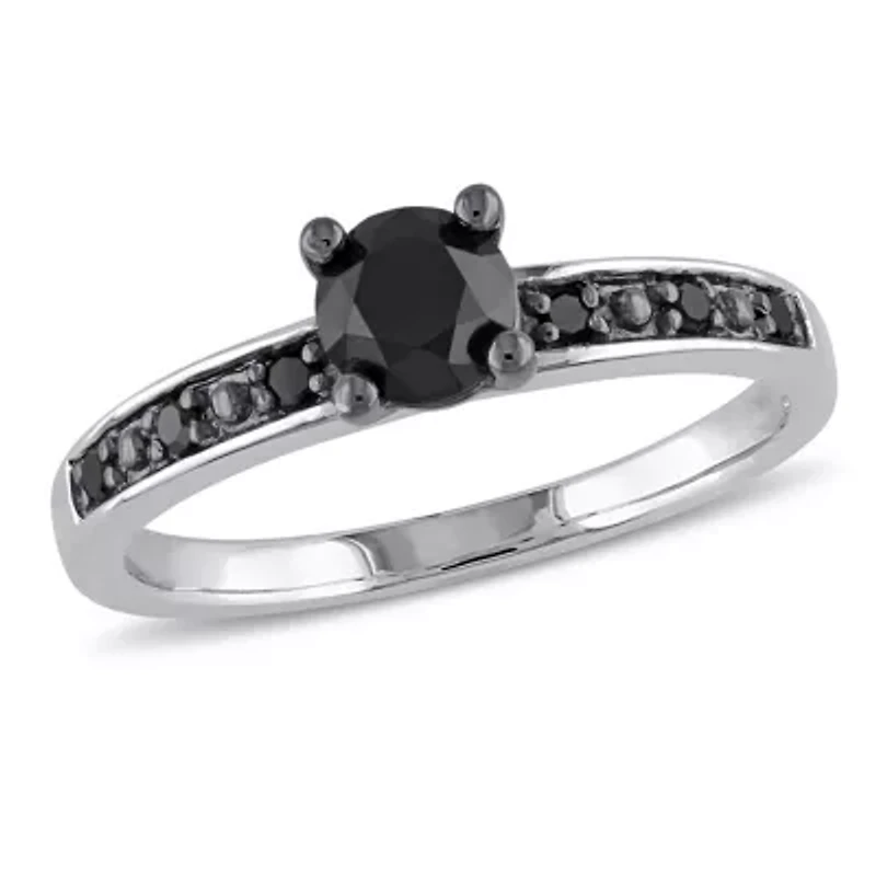 4/5 ct. t.w. Black Diamond Engagement Ring Sterling Silver with Rhodium Plated