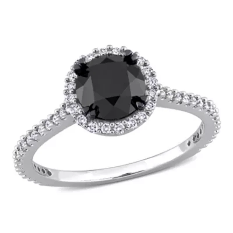 1.27 ct. t.w. Black and White Diamond Halo Engagement Ring 14K Gold with Rhodium Plated