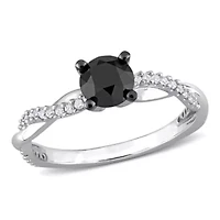 1.15 ct. t.w. Black and White Diamond Crossover Engagement Ring 14K Gold