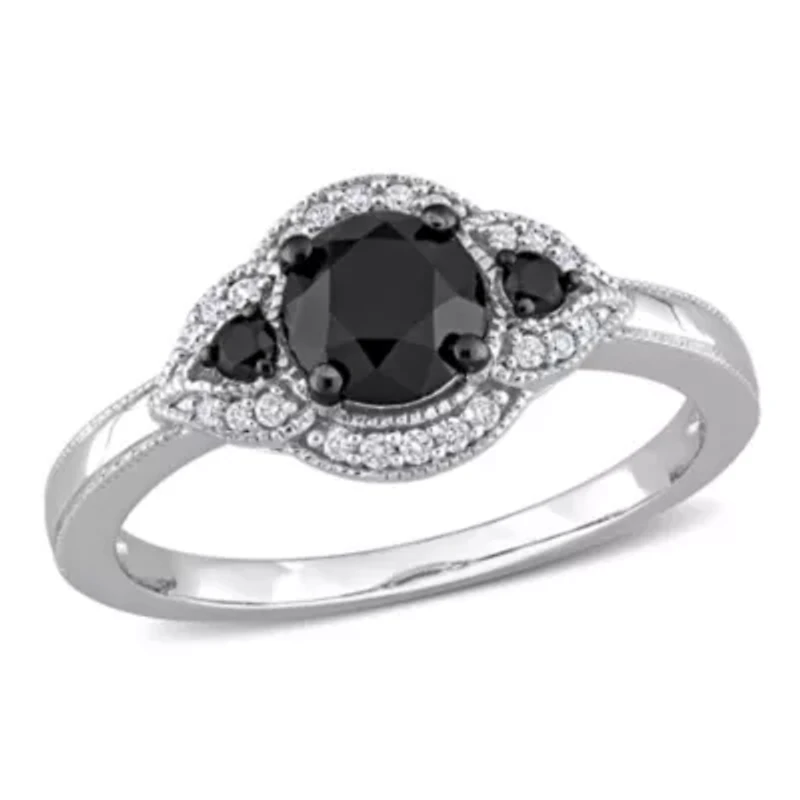 ct. t.w. Black and White Diamond Engagement Ring 14K Gold with Rhodium Plated