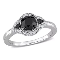 ct. t.w. Black and White Diamond Engagement Ring 14K Gold with Rhodium Plated
