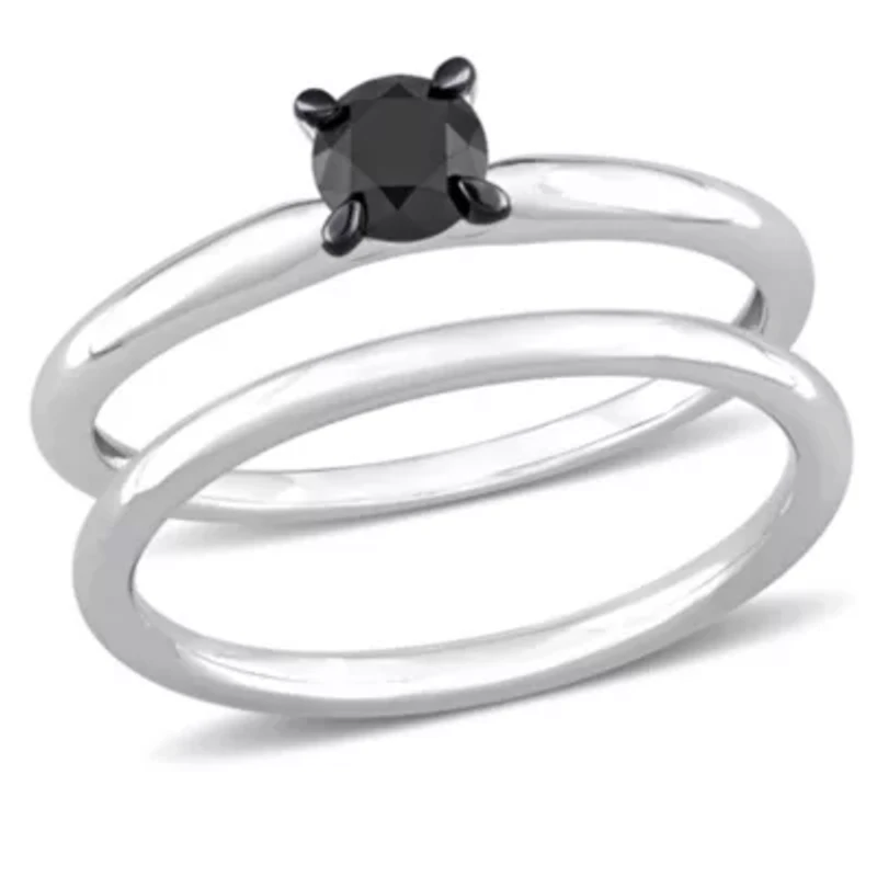 1/2 ct. t.w. Black Diamond Engagement Ring Set 14K White Gold with Rhodium Plated