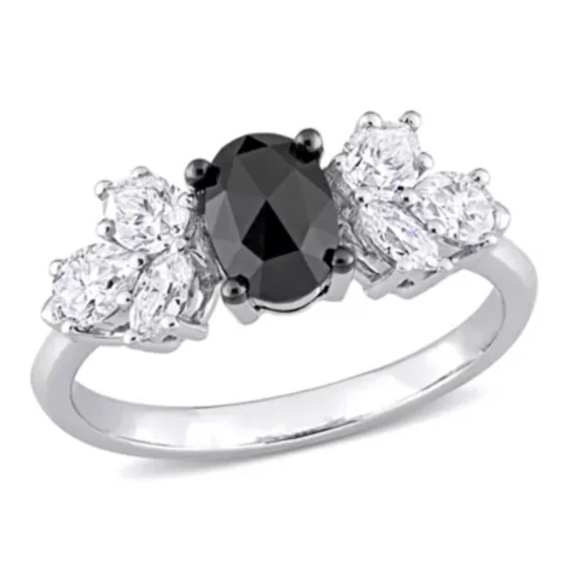 Created Moissanite and 3/4 ct. t.w. Black Diamond Engagement Ring 10K White Gold