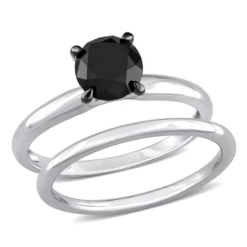 1.5 ct. t.w. Black Diamond Engagement Ring Set 10K White Gold with Rhodium Plated
