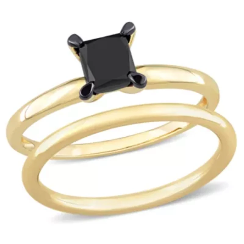 1 ct. t.w. Black Diamond Engagement Ring Set 14K Yellow Gold with Rhodium Plated