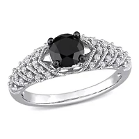 4/5 ct. t.w. Black and White Diamond Chevron Engagement Ring 14K Gold with Rhodium Plated