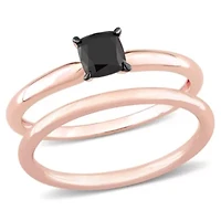 1/2 ct. t.w. Black Diamond Engagement Ring Set 14K Rose Gold with Rhodium Plated