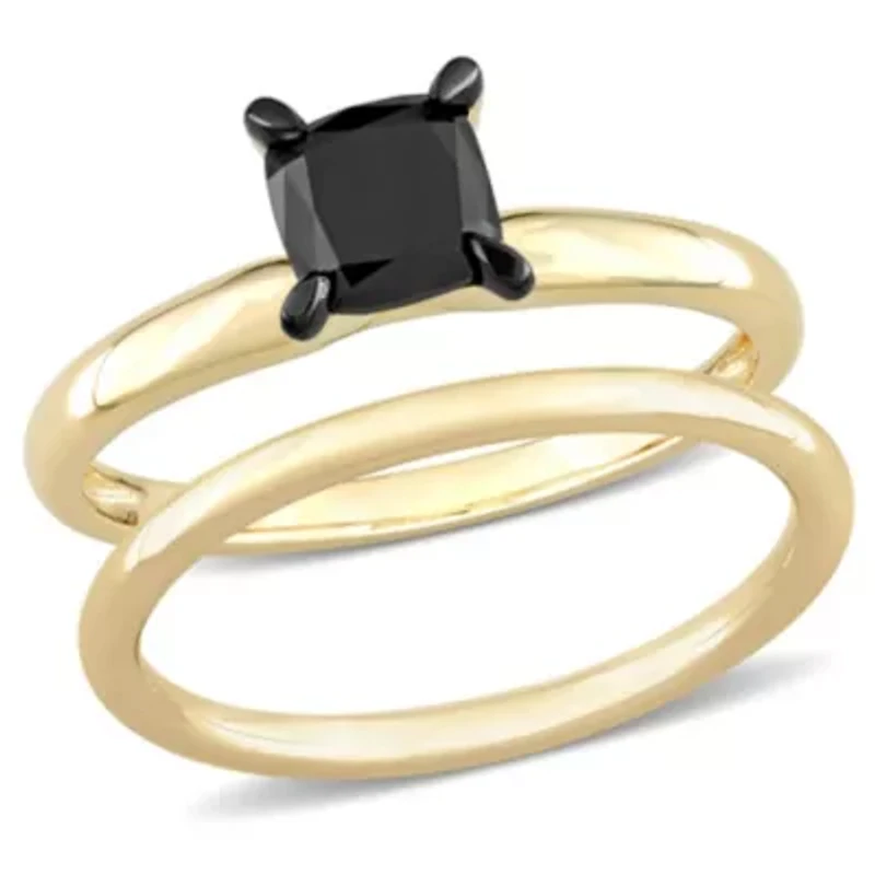 1 ct. t.w. Black Diamond Bridal Ring Set 14K Yellow Gold with Rhodium Plated