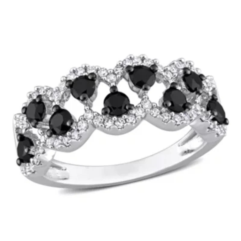 1 ct. t.w. Black and White Diamond Anniversary Ring 10K Gold with Rhodium Plated