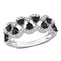 1 ct. t.w. Black and White Diamond Anniversary Ring 10K Gold with Rhodium Plated