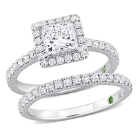 ct. t.w. Lab Grown Diamond and Tsavorite Engagement Ring Set 14K White Gold