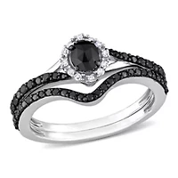 1/2 ct. t.w. Black and White Diamond Bridal Ring Set 10K Gold with Rhodium Plated