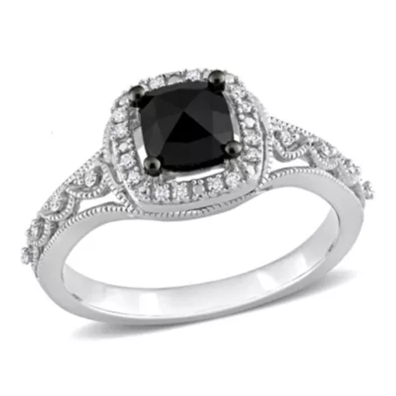 1.15 ct. t.w. Black and White Diamond Halo Ring 14K Gold