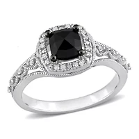 1.15 ct. t.w. Black and White Diamond Halo Ring 14K Gold