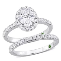 1.78 ct. T.w. Lab Grown Diamond and Tsavorite Engagement Ring Set 14K White Gold