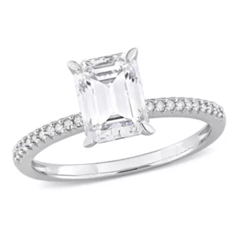 Lab Created Moissanite and 1/10 ct. t.w. Diamond Engagement Ring 14K White Gold