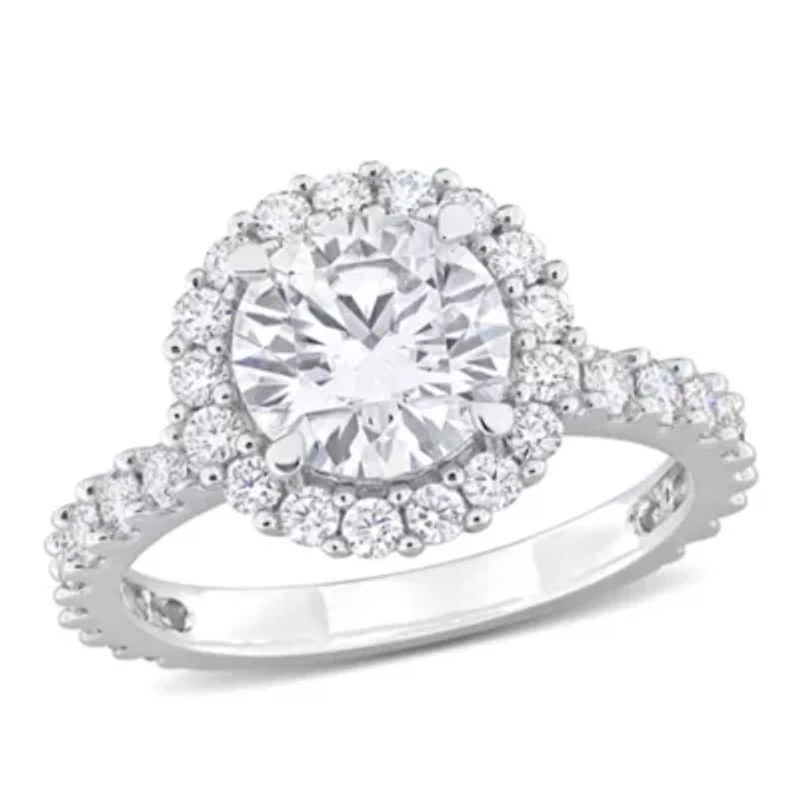 Lab Created Moissanite Halo Ring Sterling Silver