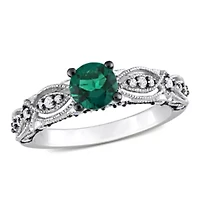 Lab Created Emerald and White Sapphire with 1/10 ct. t.w. Diamond Accent Vintage Ring 10K Gold