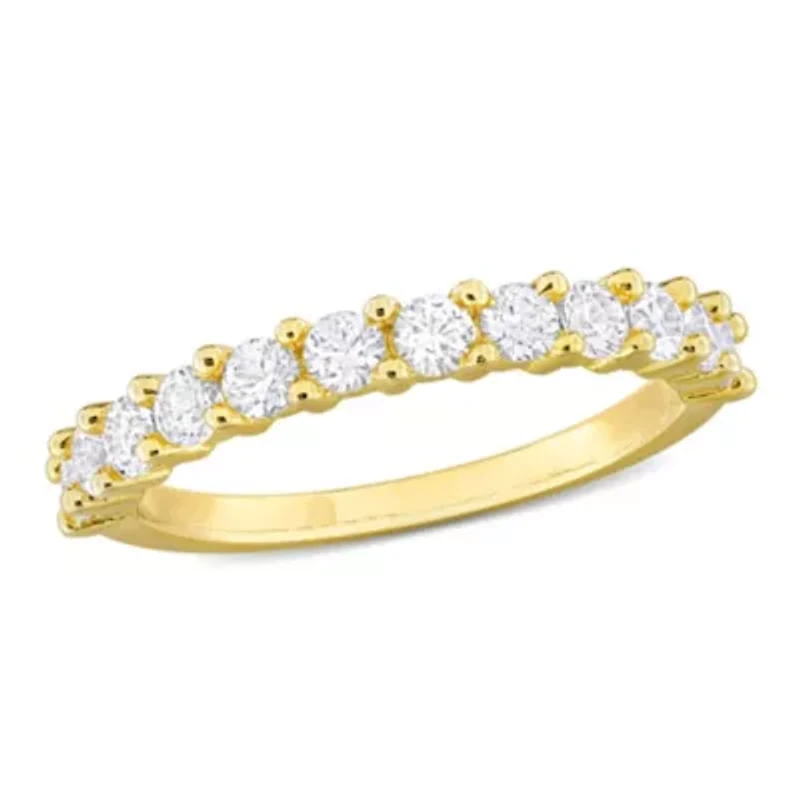 Lab Created White Sapphire Anniversary Ring Rose Plated Sterling Silver