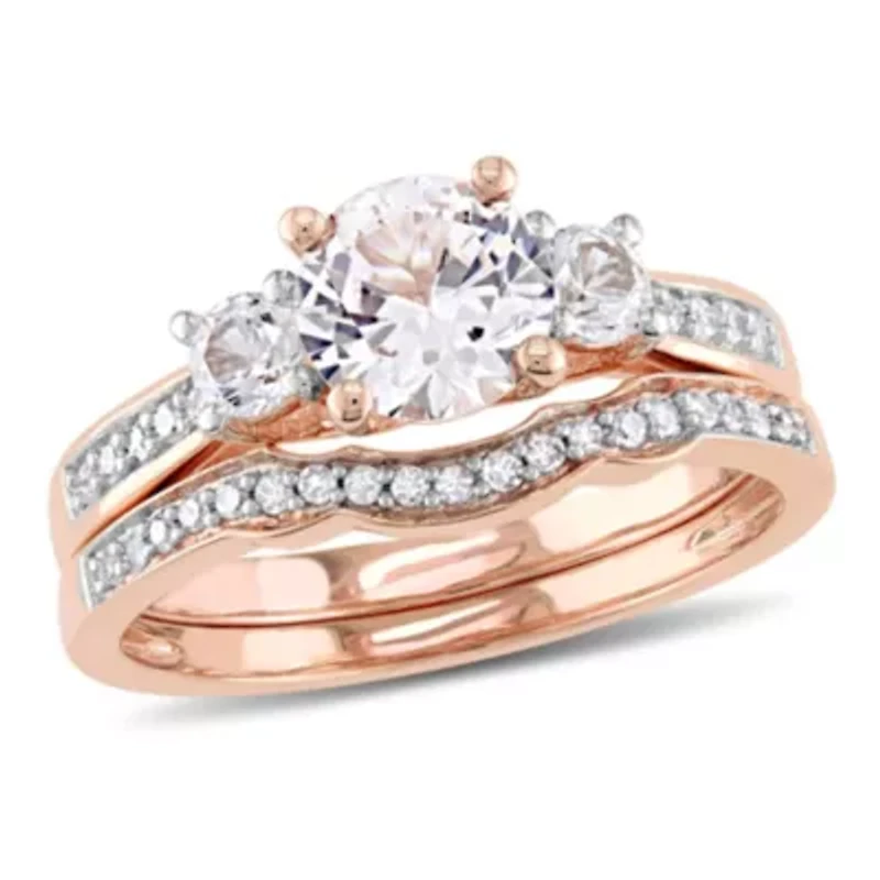 Lab Created White Sapphire and 1/ ct. t.w. Diamond Bridal Ring Set 10K Rose Gold
