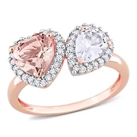 Lab Created Morganite and White Sapphire with 1/5 ct. t.w. Diamond 2-Stone Ring 14K Rose Gold