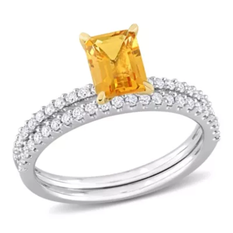 Citrine and 3/8 ct. t.w. Diamond Bridal Ring Set 14K 2-Tone Gold