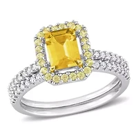 Yellow Sapphire and 1/4 ct. t.w. Diamond Bridal Ring Set 14K White Gold