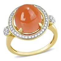 Orange Moonstone and Diamond Accent Halo Ring 14K Yellow Gold