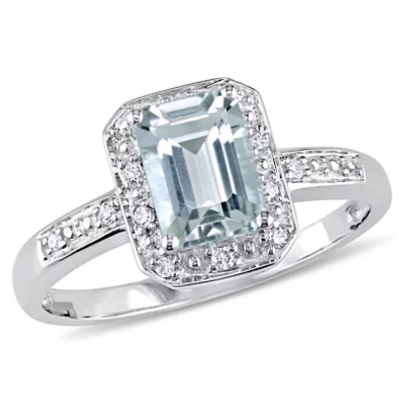 Aquamarine with Diamond Ring 10K White Gold