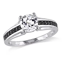 Lab Created White Sapphire and 1/7 ct. t.w. Black Diamond Engagement Ring Sterling Silver with Rhodium Plated