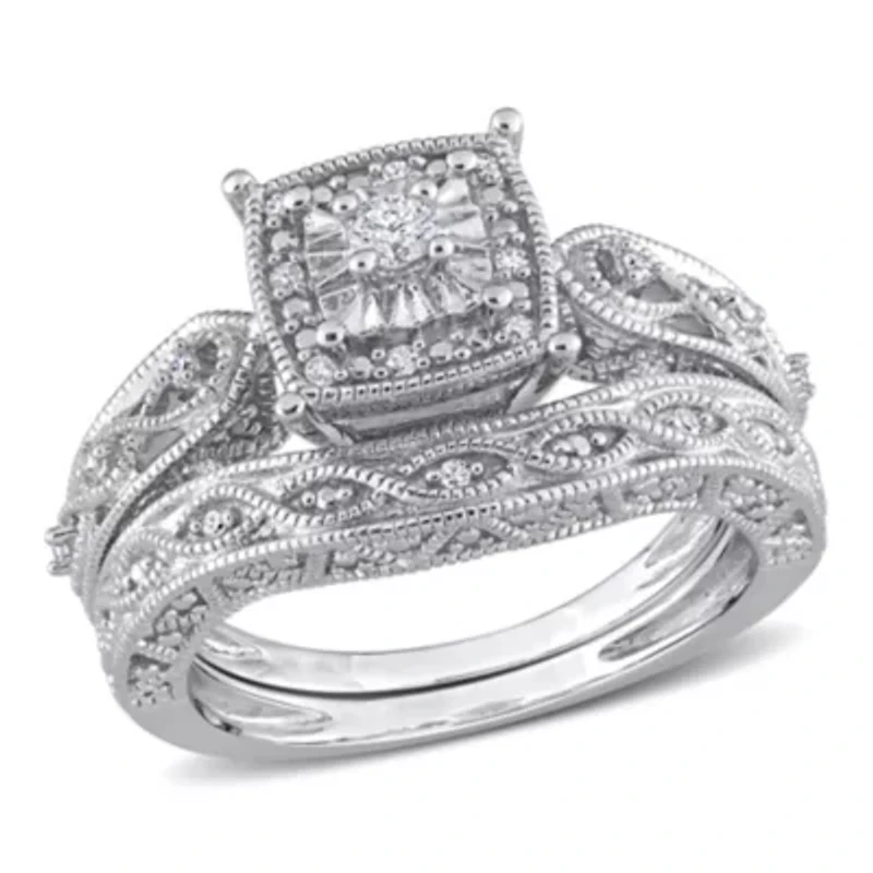 1/5 ct. t.w. Diamond Filigree Bridal Ring Set Sterling Silver
