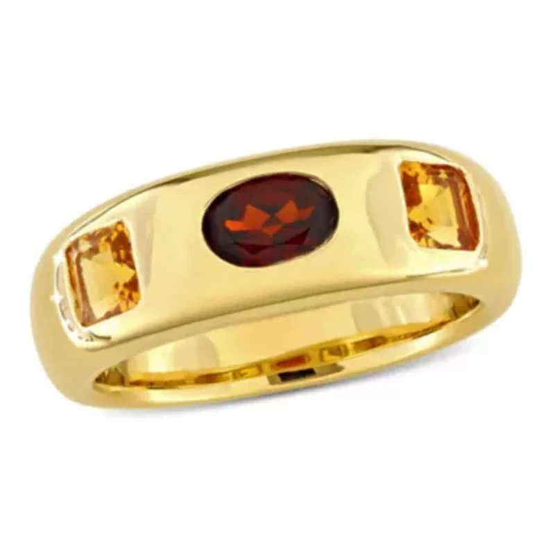 Garnet and Citrine 3-Stone Ring 14K Yellow Gold