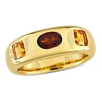 Garnet and Citrine 3-Stone Ring 14K Yellow Gold