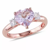 Lab Created Rose de France and White Sapphire Heart Ring Plated Sterling Silver